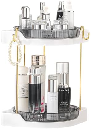 Corner Bathroom Organizer Rotating Shelf for Skincare Makeup Vanity