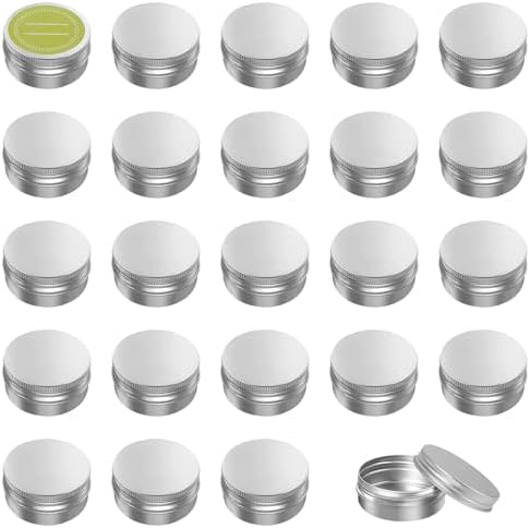 Oualhoo 05 Ounce Aluminum Tin Jar with Labels 24 Pack