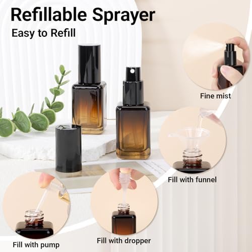 Segbeauty 1oz Amber Glass Spray Bottles 2pcs