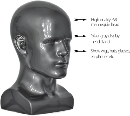 PVC Mannequin Head Black Male Display Dummy Stand