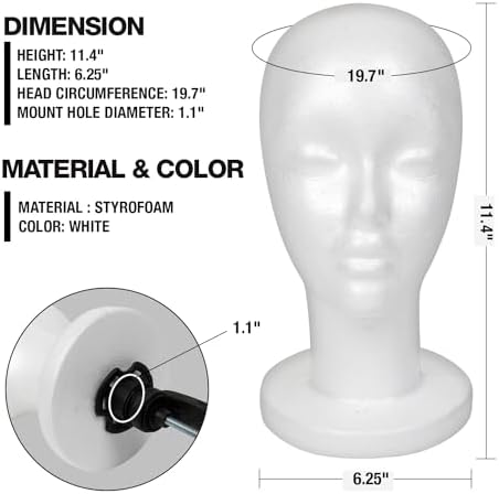 STUDIO LIMITED 114 Inch Styrofoam Mannequin Head 2 Pack