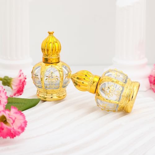 2pcs Mini Arabic Crystal Glass Roller Bottles 15ml Gold Refillable