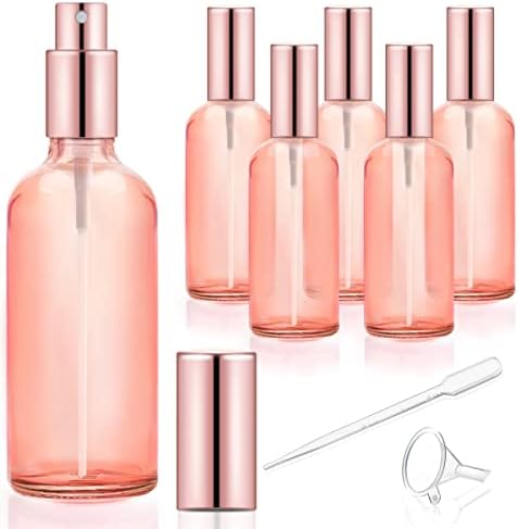 6 Pack 34 Oz Pink Glass Spray Bottles - Rose-Golden Refillable Atomizers