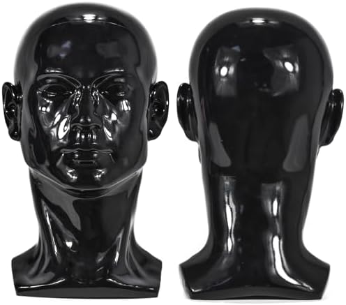 Fnnemg PVC Matte Black Male Mannequin Head Stand