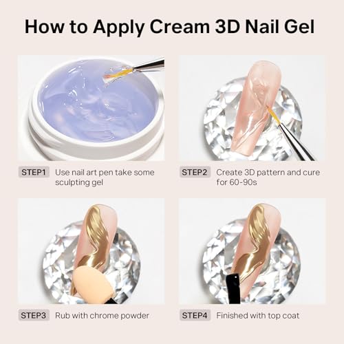 MIZHSE 3D Nail Gel Set with Chrome Powder for Nail Art