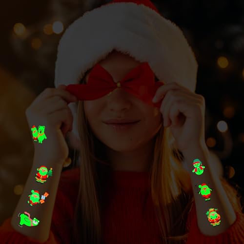 Luminous Christmas Temporary Tattoos for Kids 120 Piece Set