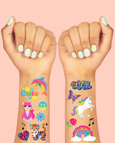 XO Fetti Cute Neon Rainbow Animal Temporary Tattoos - 68 Iridescent Foil Pcs