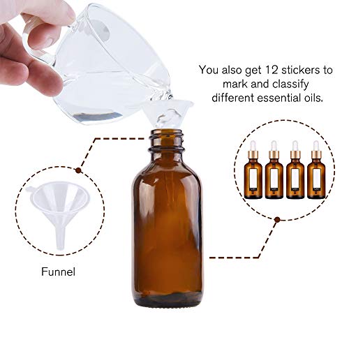 PrettyCare 2 oz Amber Glass Dropper Bottles 4 Pack