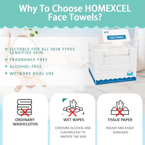 HOMEXCEL Biodegradable Face Towels 50 Count