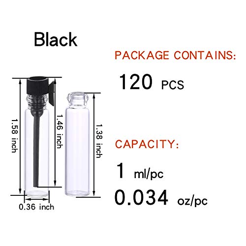 120Pcs 1Ml Mini Glass Sample Vials with Black White Plastic Caps