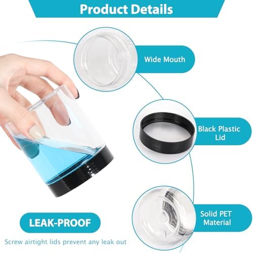 8 oz Clear Plastic Round Jars with Black Lids 40pcs