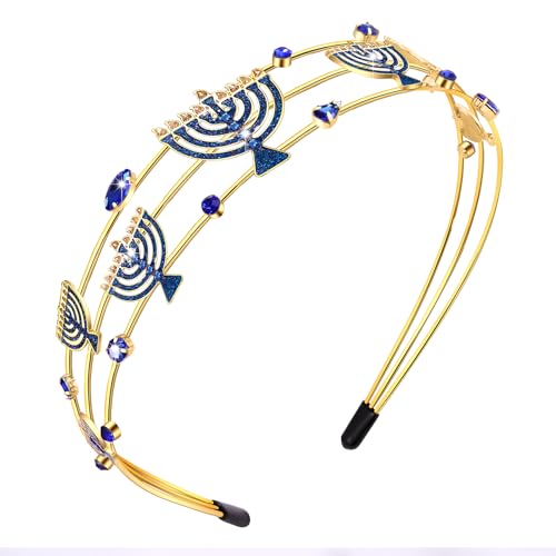 Hanukkah Menorah Headbands for Women with Multi Layer Crystals