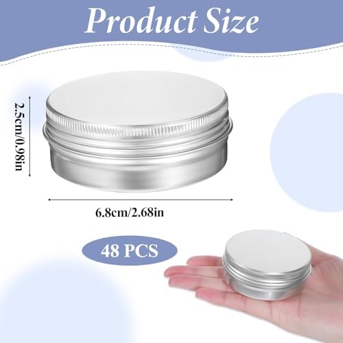 48 Pcs Screw Top Aluminum Round Tins 2 Oz Storage Jar Set
