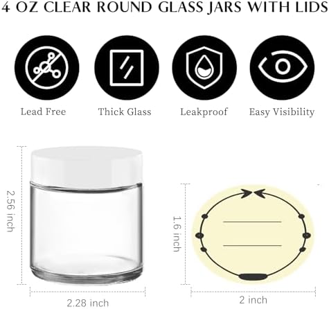 TUZAZO 4oz Glass Jars with White Lids 2 Pack