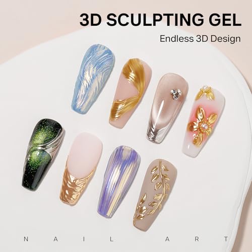 MIZHSE 3D Nail Gel Set with Chrome Powder for Nail Art