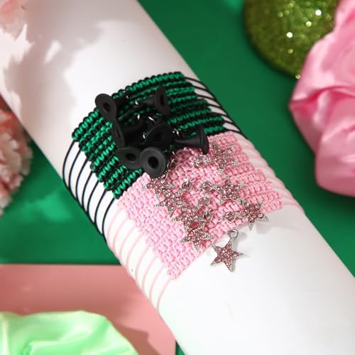 Witch Party Gift Set 10 pcs Pink Green Hair Scrunchies and Star Bracelets