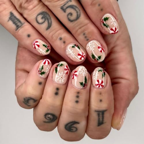 Christmas Press On Nails 24Pcs Set for Women Girls
