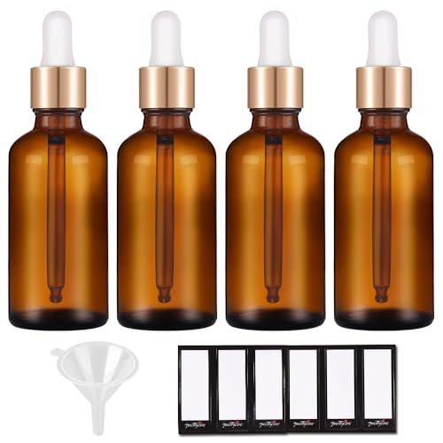 PrettyCare 2 oz Amber Glass Dropper Bottles 4 Pack