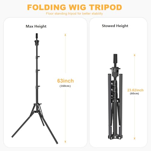 Beauty Star 63 Inch Tall Wig Stand Tripod with 22 Inch Mannequin Head