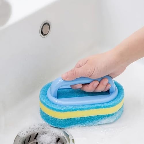 Multi-Purpose Cleaning Brush with Handle and Thickened Scrub Sponge