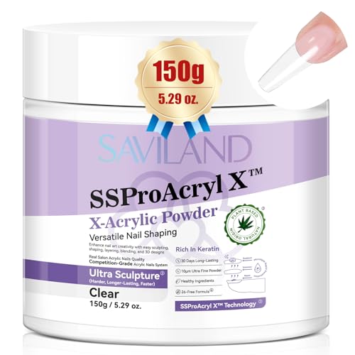 SAVILAND 529oz Ultra Smooth Clear Acrylic Powder for Nail Extensions and Sculpting