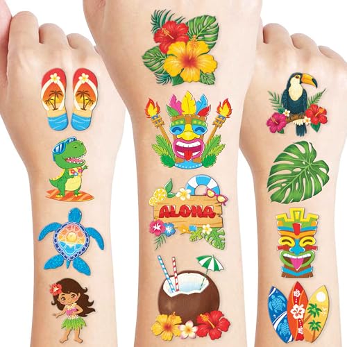 96 PCS Hawaiian Luau Temporary Tattoos for Kids