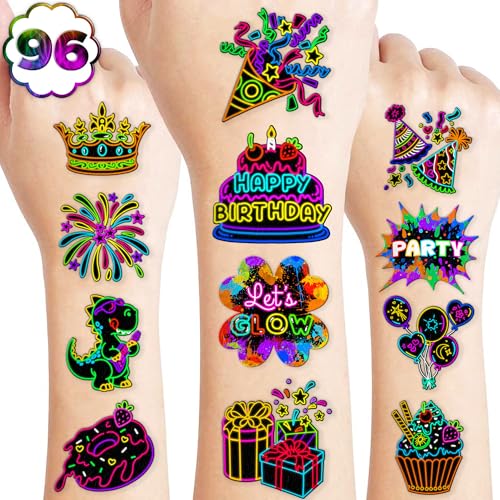 96 PCS Neon Glow In The Dark Temporary Tattoos for Kids