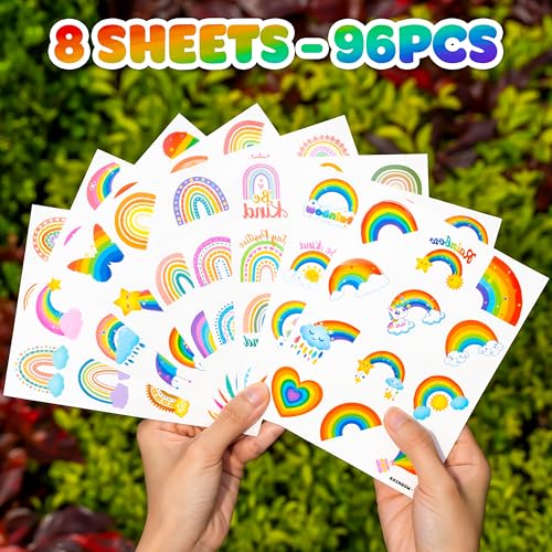 96 PCS Rainbow Pastel Temporary Tattoos for Kids
