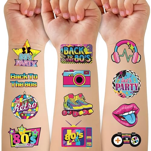 53 PCS 80s Temporary Tattoos Retro Party Decorations