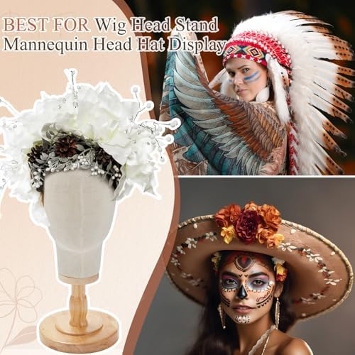 2 Pcs Wig Stand with Beige Mannequin Head