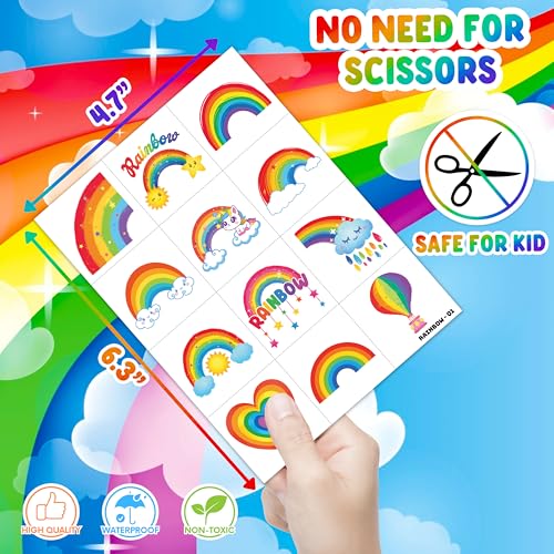 96 PCS Rainbow Pastel Temporary Tattoos for Kids