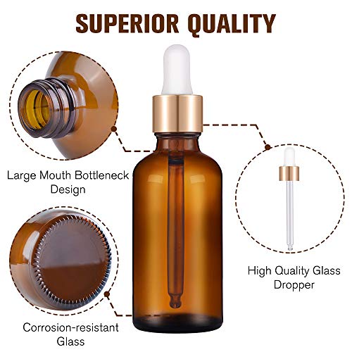 PrettyCare 2 oz Amber Glass Dropper Bottles 4 Pack