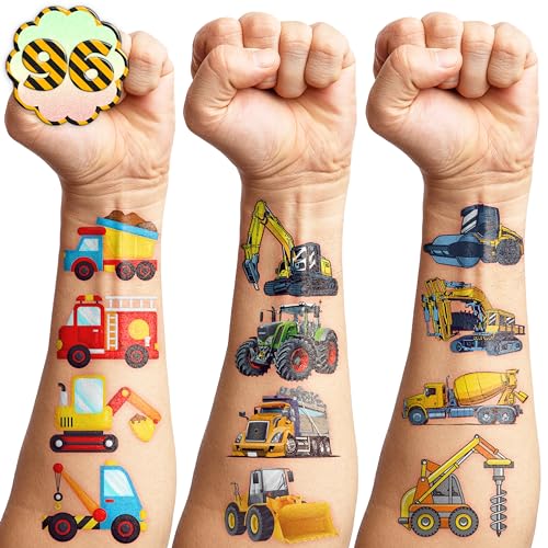 Construction Themed Temporary Tattoos for Kids 96PCS