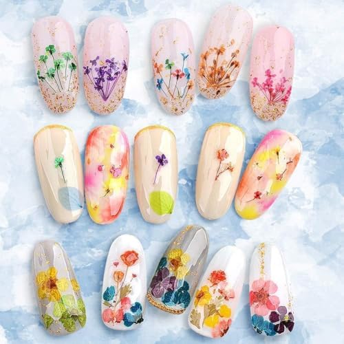 LPOne 60 Pcs 3D Dried Flowers Resin Nail Art Stickers