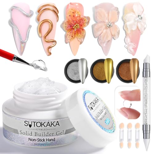Solid Builder Gel for Nails with Chrome Powder and Sculpting Pen