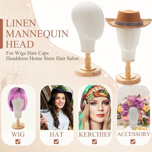 2 Pcs Wig Stand with Beige Mannequin Head