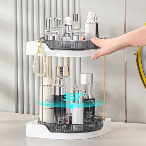 Corner Bathroom Organizer Rotating Shelf for Skincare Makeup Vanity