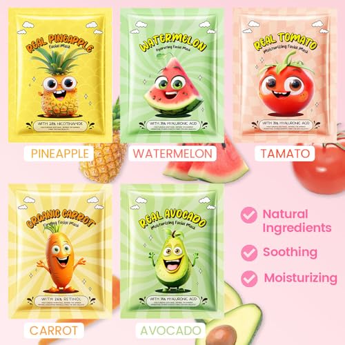 Kaely 10 Pack Fruit Face Masks for Kids