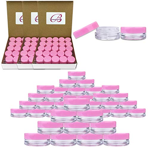 Beauticom 3g 3mL Clear Jars with Pink Lids - 200 Pieces