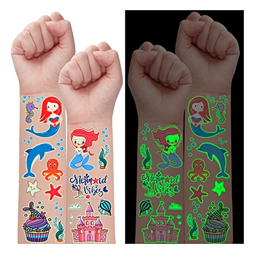 Partywind Luminous Mermaid Temporary Tattoos for Kids
