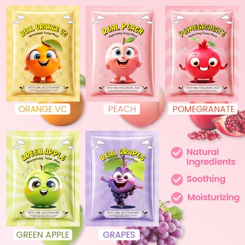 Kaely 10 Pack Fruit Face Masks for Kids