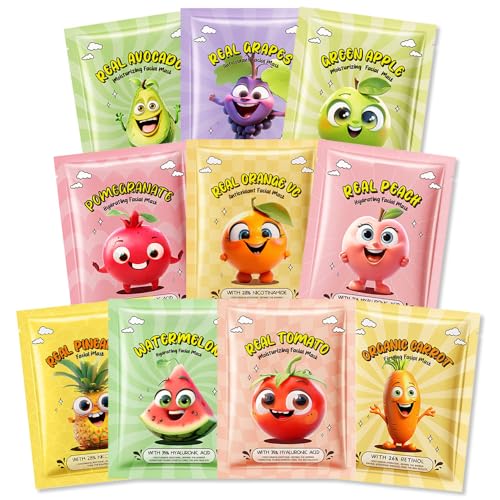 Kaely 10 Pack Fruit Face Masks for Kids