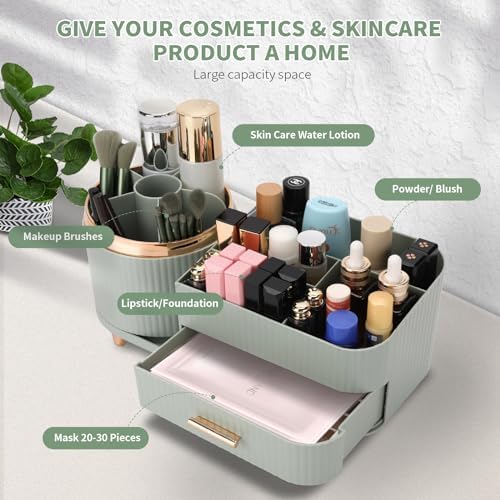 Molutsody Makeup Organizer with Drawers Green