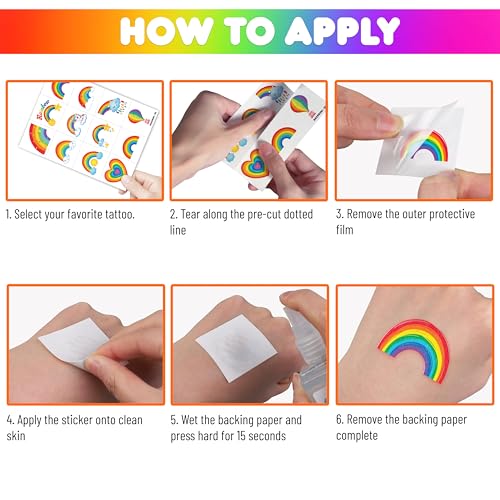 96 PCS Rainbow Pastel Temporary Tattoos for Kids