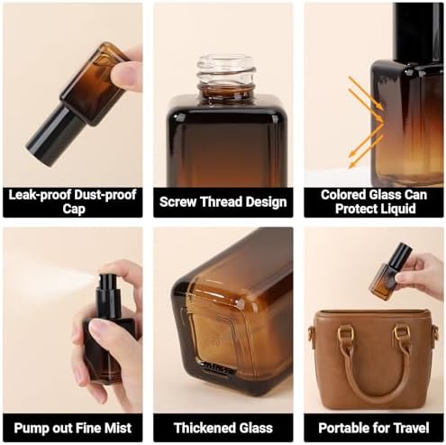 Segbeauty 1oz Amber Glass Spray Bottles 2pcs