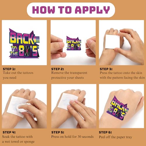 53 PCS 80s Temporary Tattoos Retro Party Decorations
