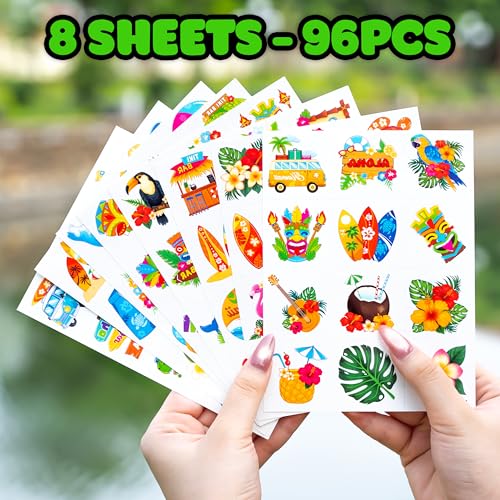 96 PCS Hawaiian Luau Temporary Tattoos for Kids