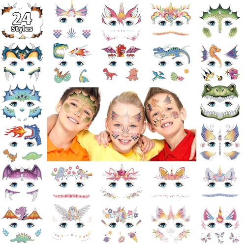 Partywind 24 Styles Face Temporary Tattoos for Kids