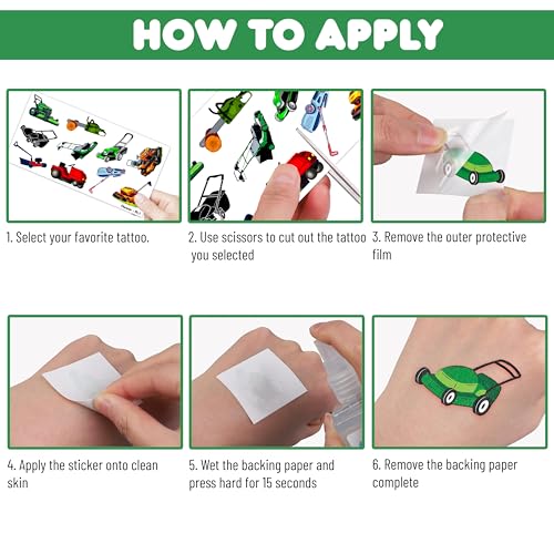 100 PCS Lawn Mower Temporary Tattoos for Kids