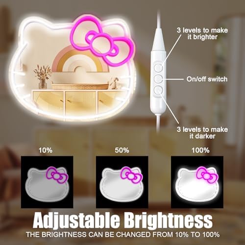 Neon Cat Wall Mirror with Lights and USB Power